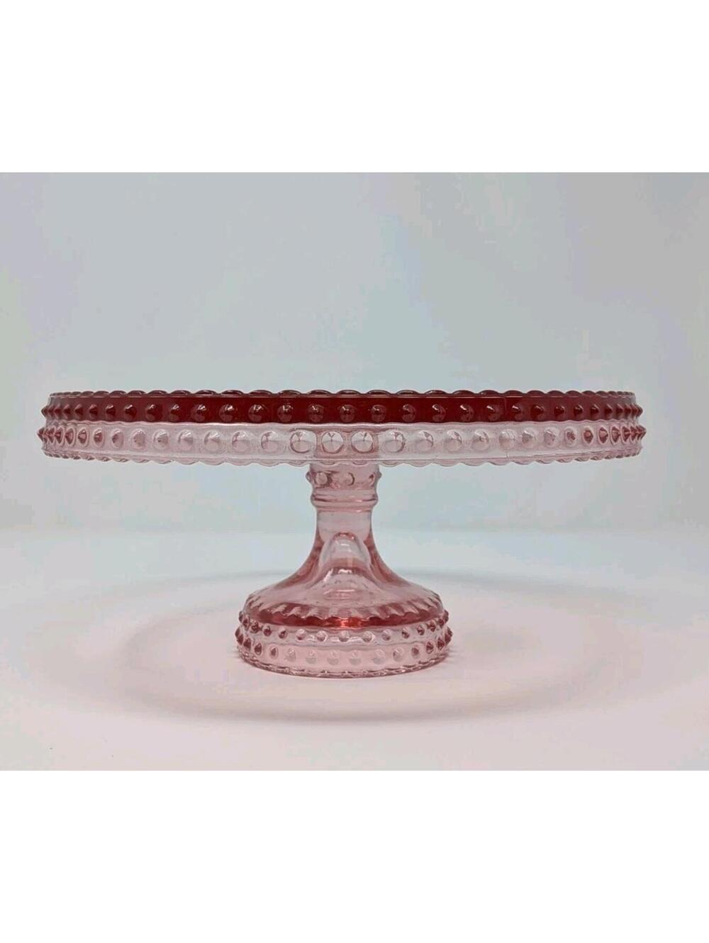 Vintage L.E. Smith Pink Glass Hobnail Pedestal Cake Stand 11" Inches